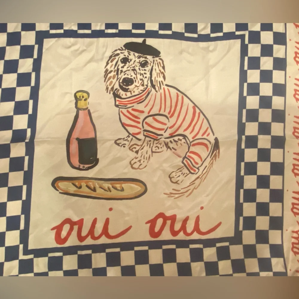 Nikki Ackerman x Anthropologie French dog theme scarf hair tie scarf - NWT - Picture 4 of 5